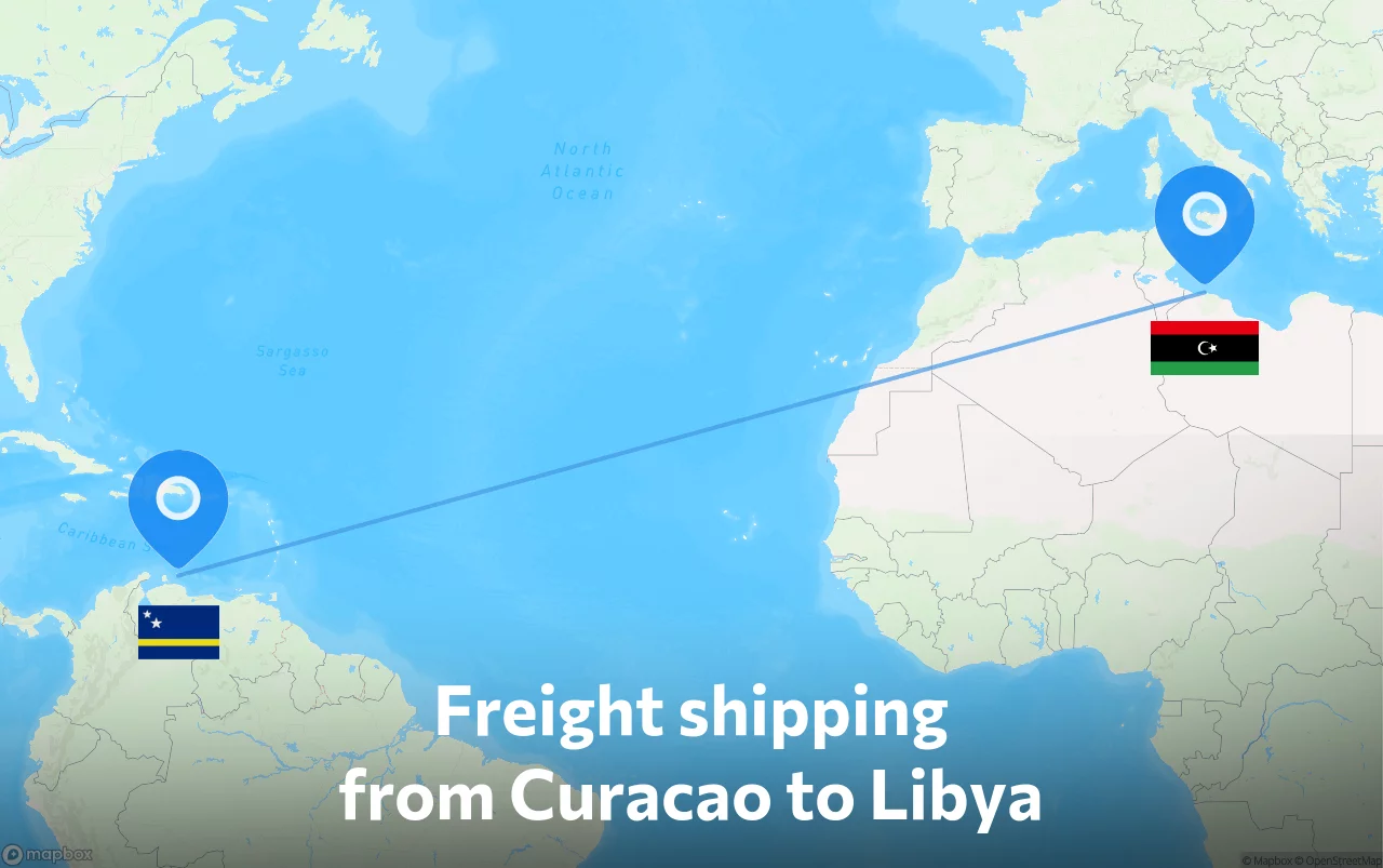Shipping route from Curacao to Libya