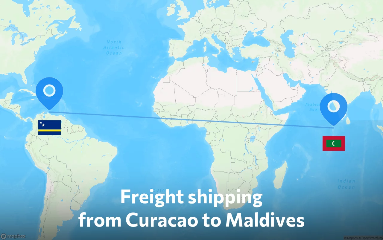 Shipping route from Curacao to Maldives