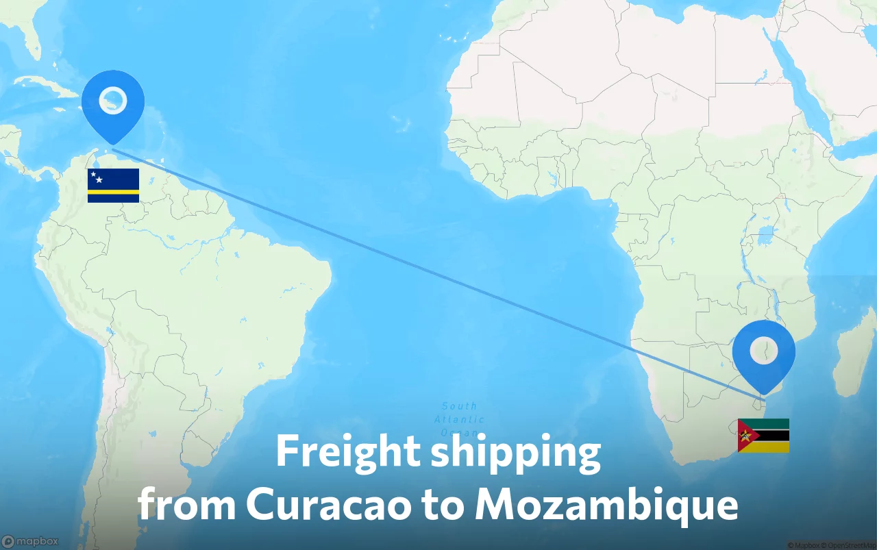 Shipping route from Curacao to Mozambique