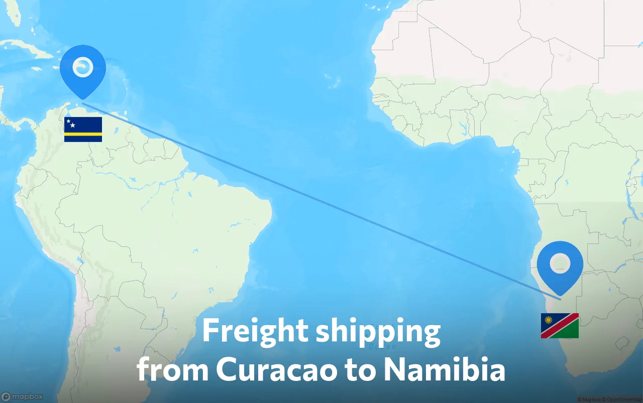 Shipping route from Curacao to Namibia