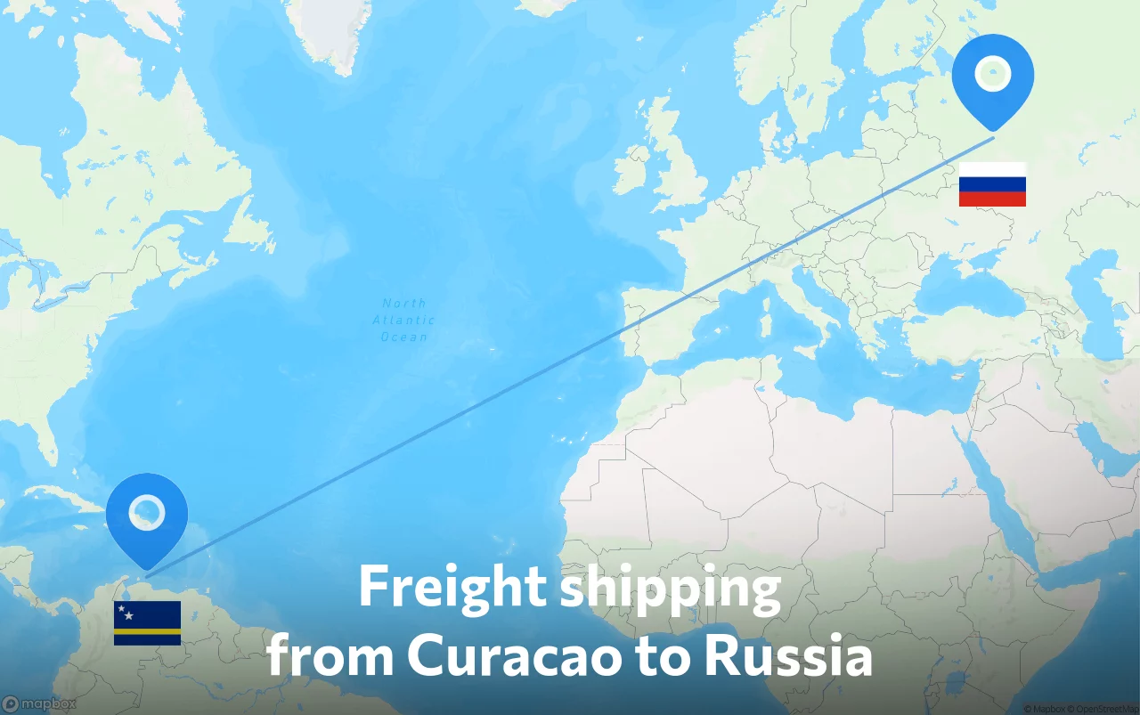 Shipping route from Curacao to Russia
