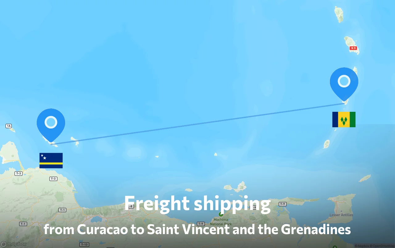 Shipping route from Curacao to Saint Vincent and the Grenadines