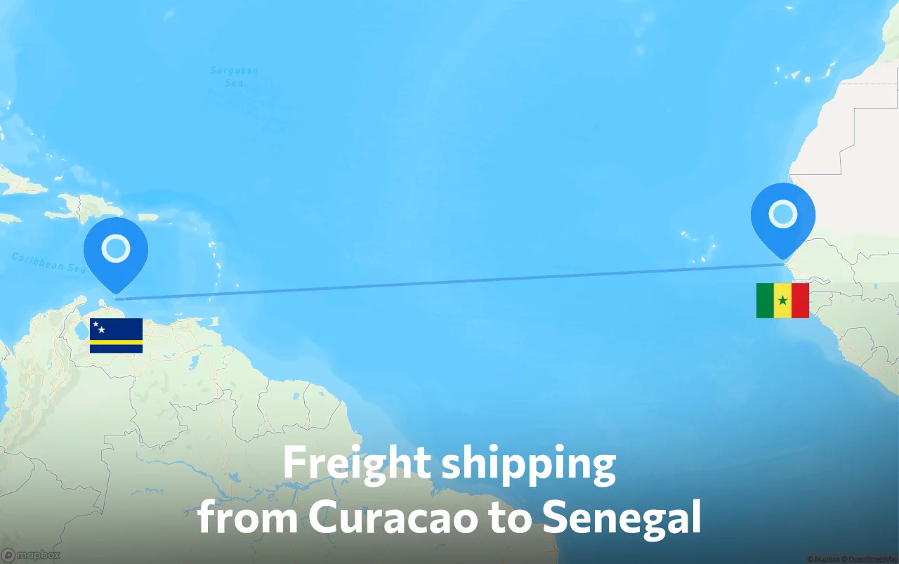 Shipping route from Curacao to Senegal