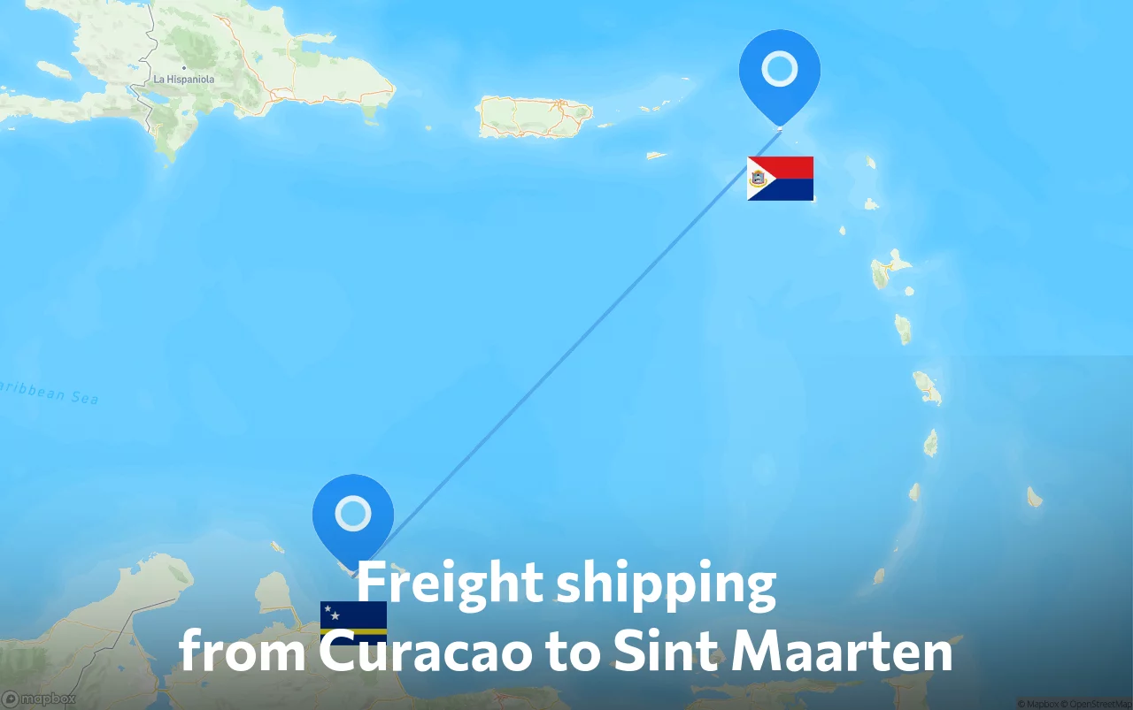 Shipping route from Curacao to Sint Maarten