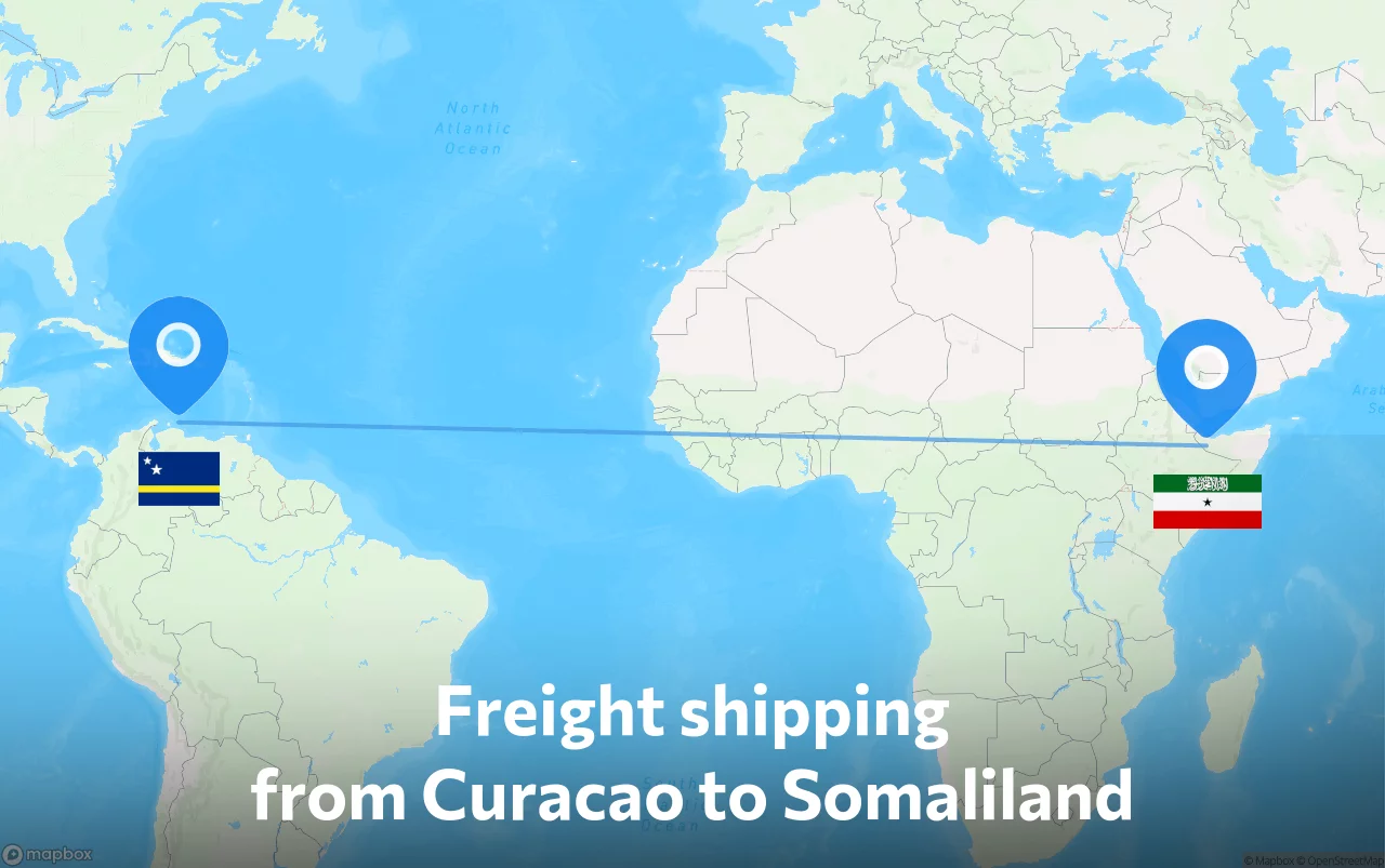 Shipping route from Curacao to Somaliland