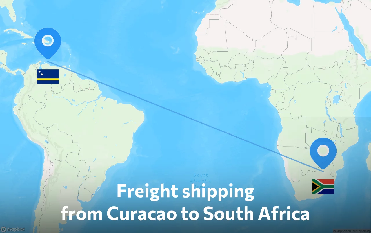 Shipping route from Curacao to South Africa