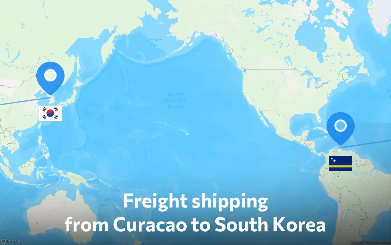 Shipping route from Curacao to South Korea