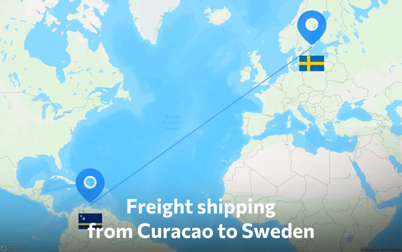 Shipping route from Curacao to Sweden