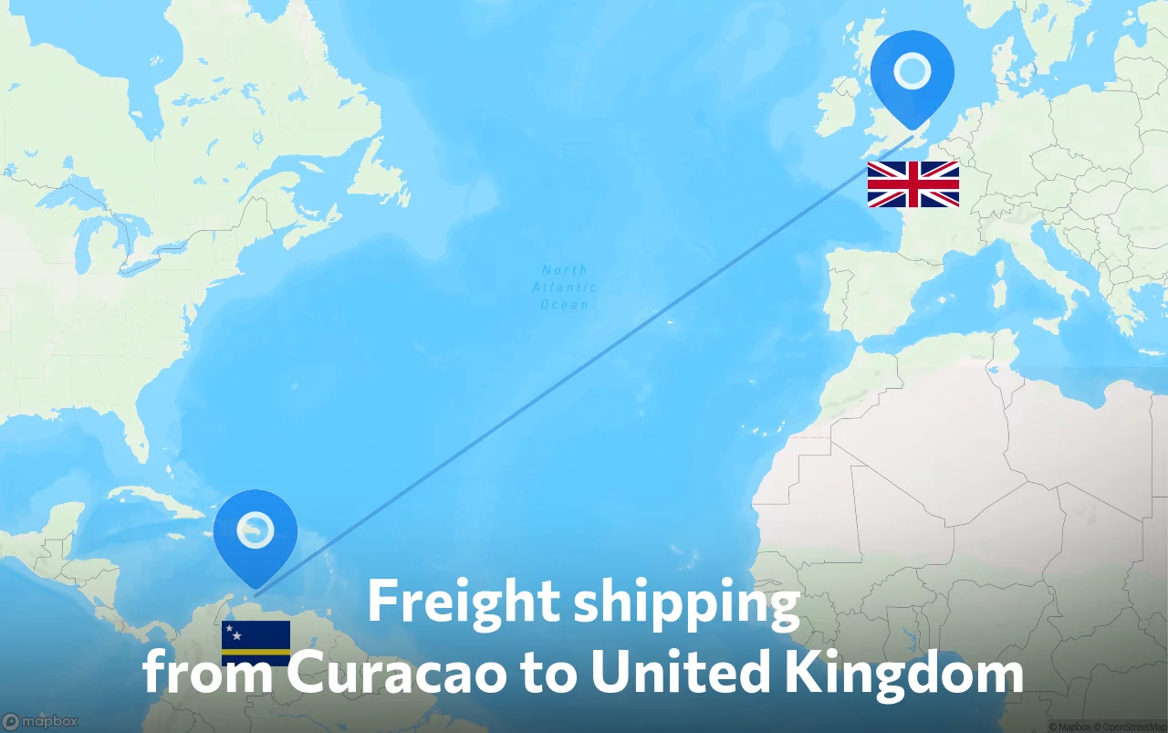 Shipping route from Curacao to United Kingdom