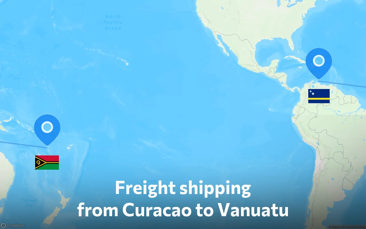 Shipping route from Curacao to Vanuatu
