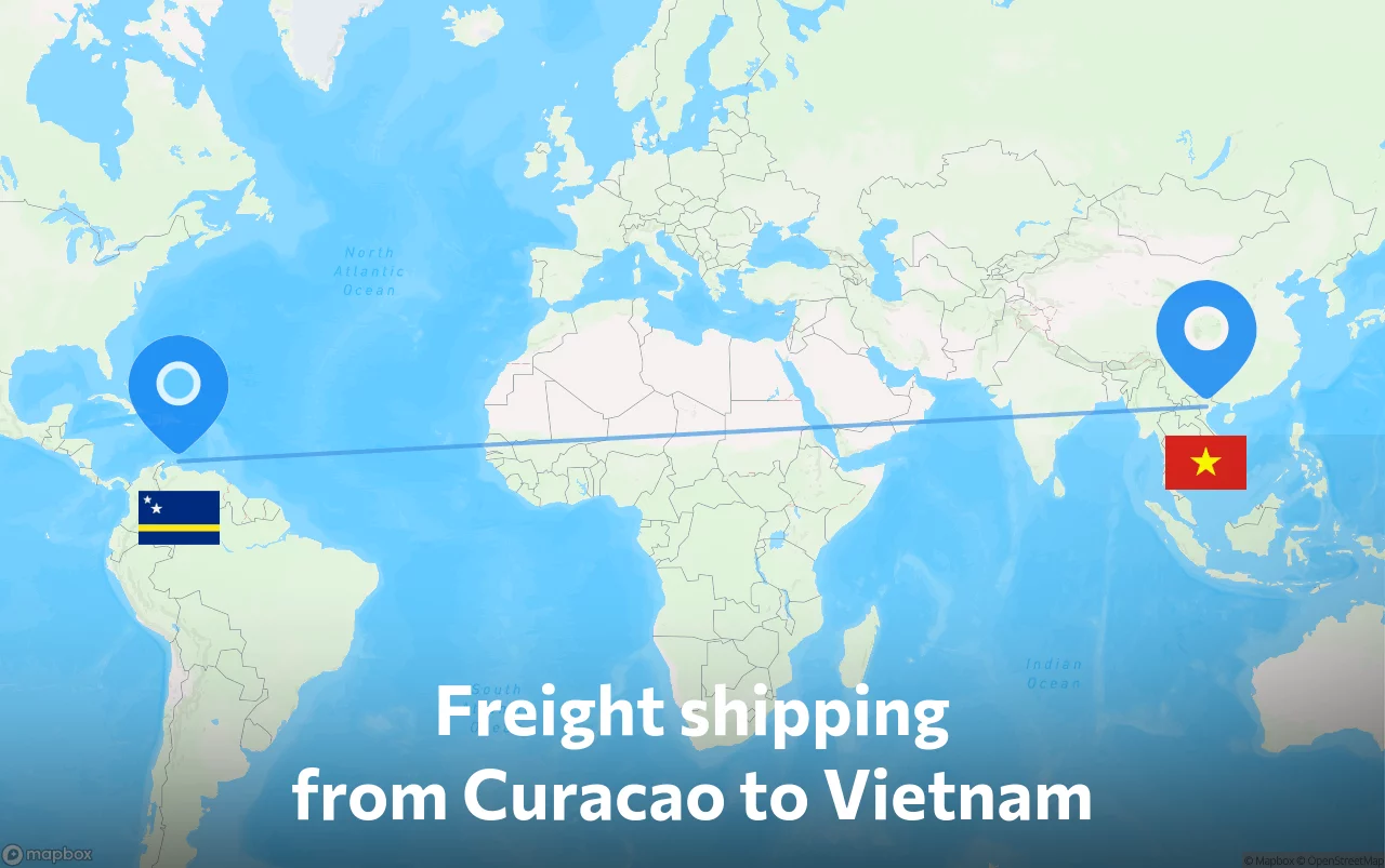 Shipping route from Curacao to Vietnam