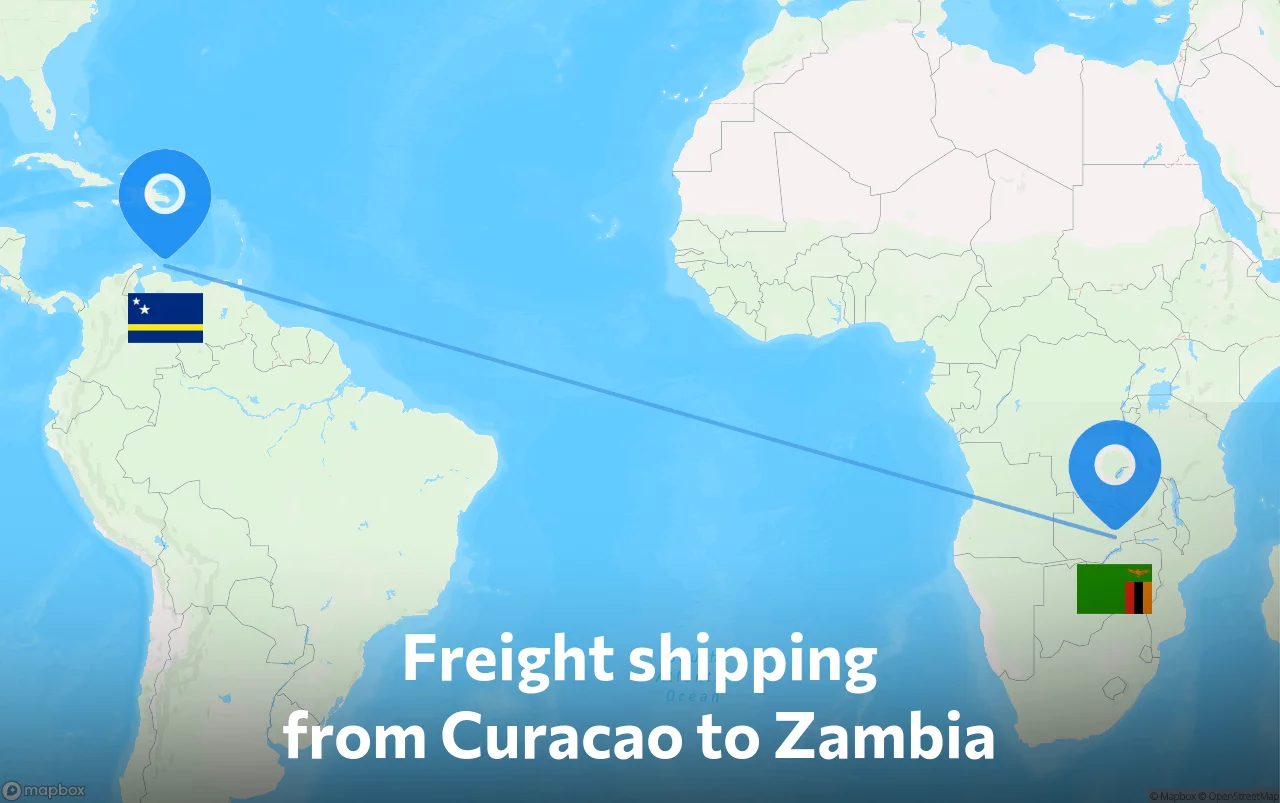 Shipping route from Curacao to Zambia