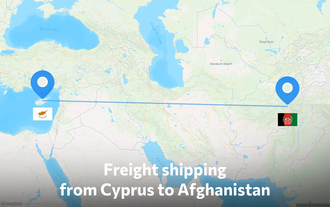 Shipping route from Cyprus to Afghanistan