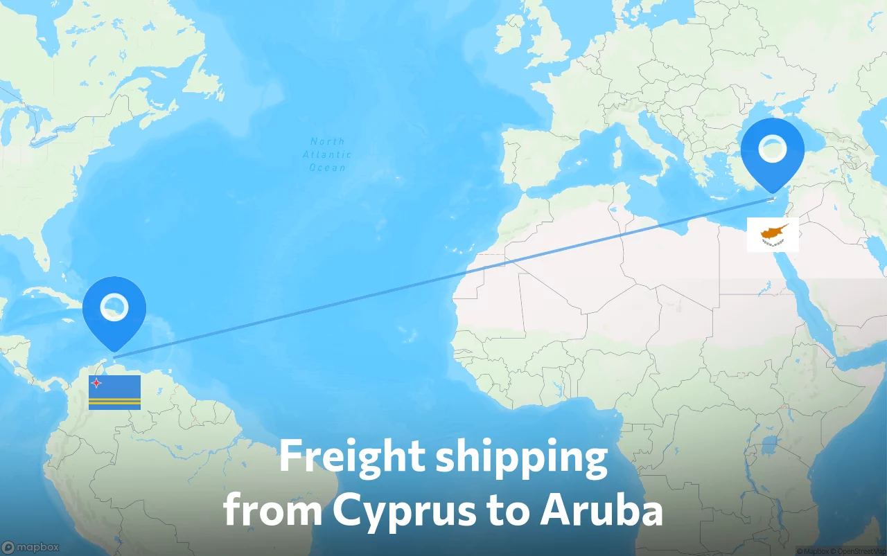 Shipping route from Cyprus to Aruba