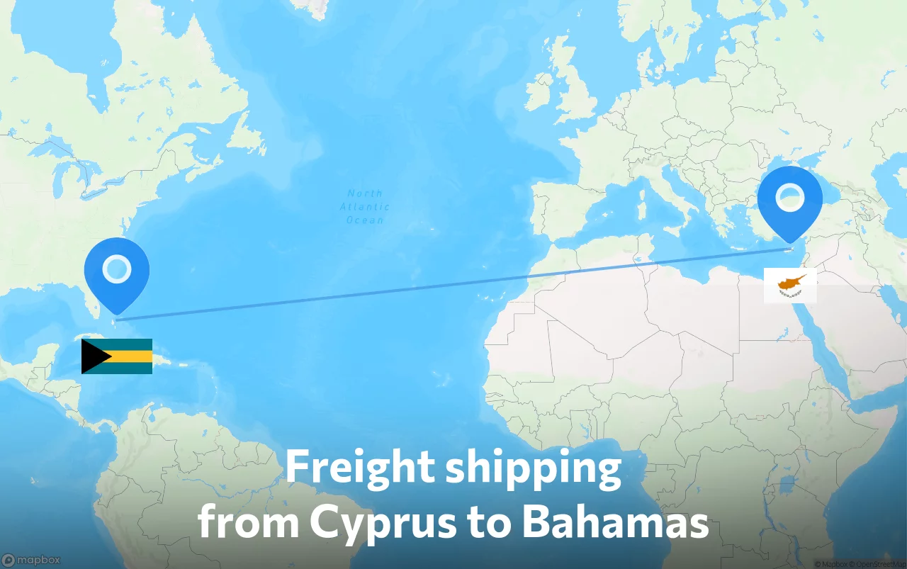 Shipping route from Cyprus to Bahamas