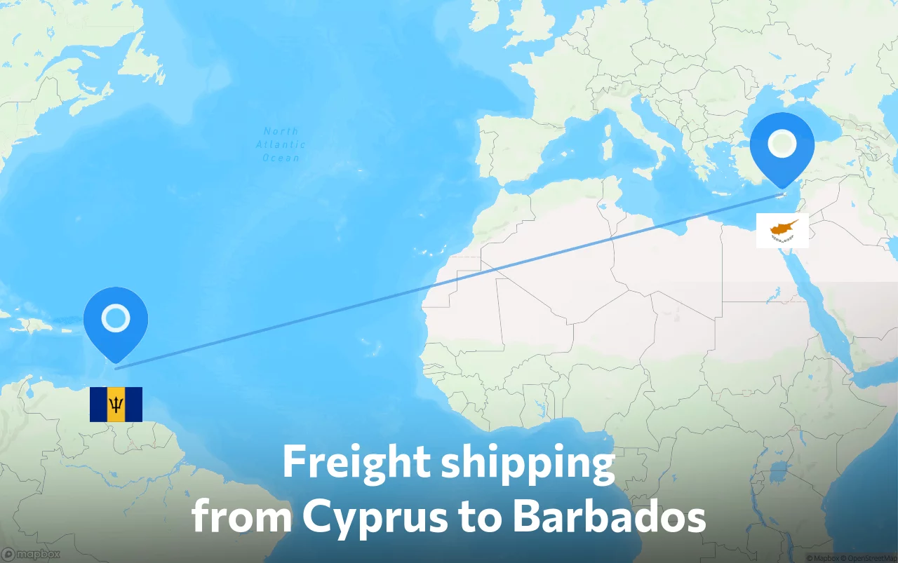 Shipping route from Cyprus to Barbados
