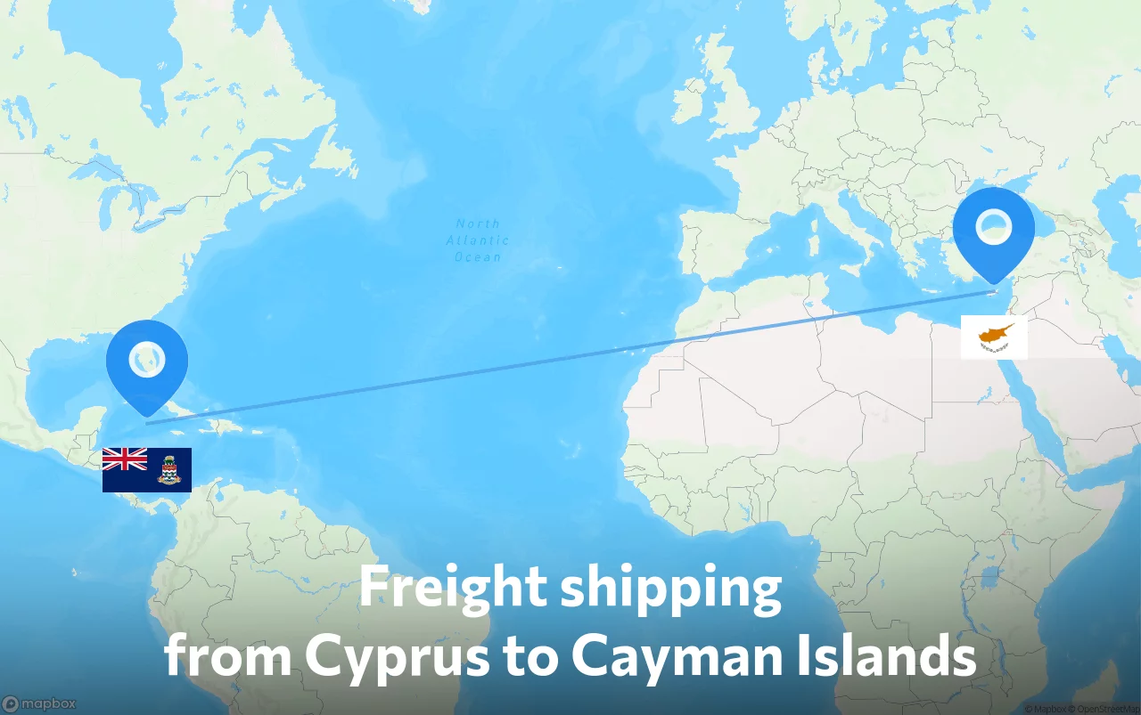 Shipping route from Cyprus to Cayman Islands
