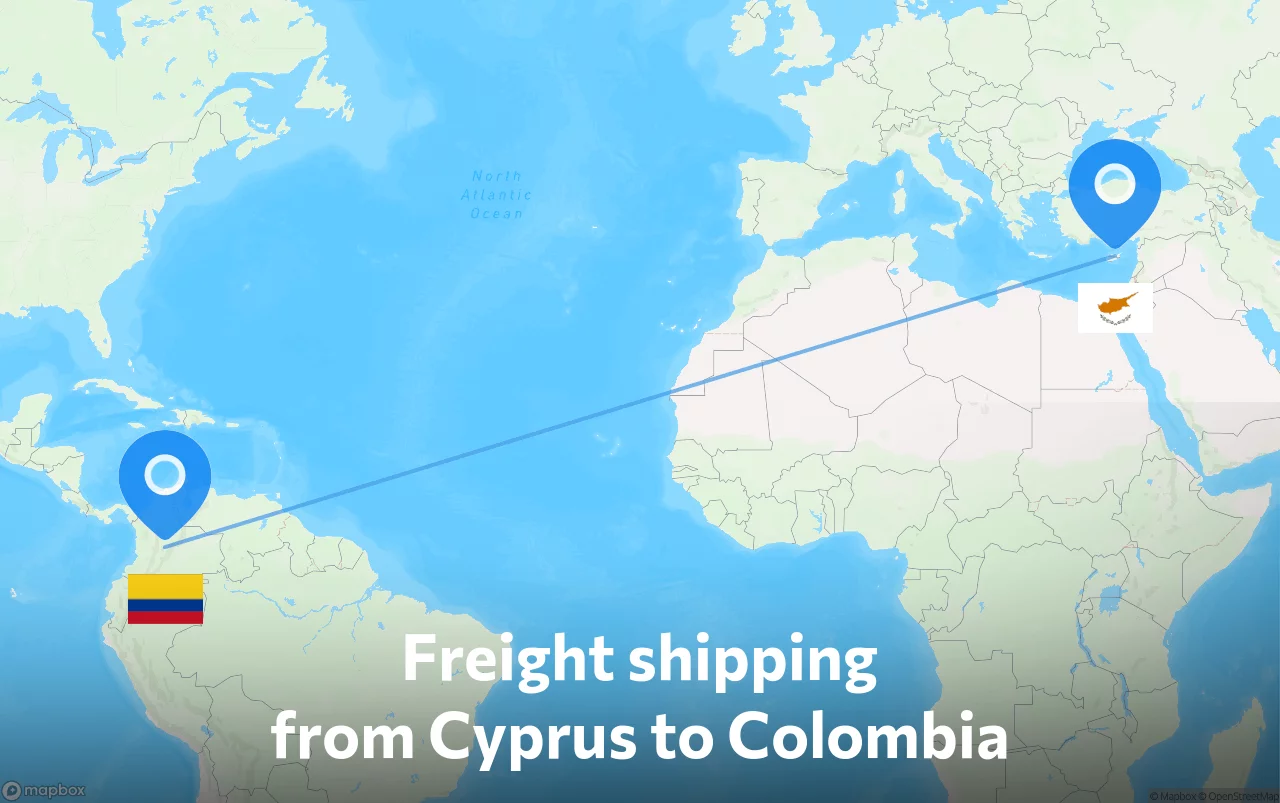 Shipping route from Cyprus to Colombia
