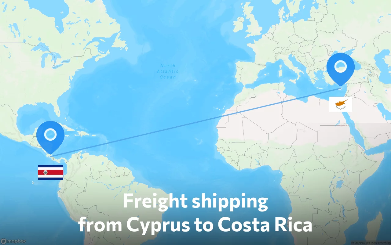 Shipping route from Cyprus to Costa Rica