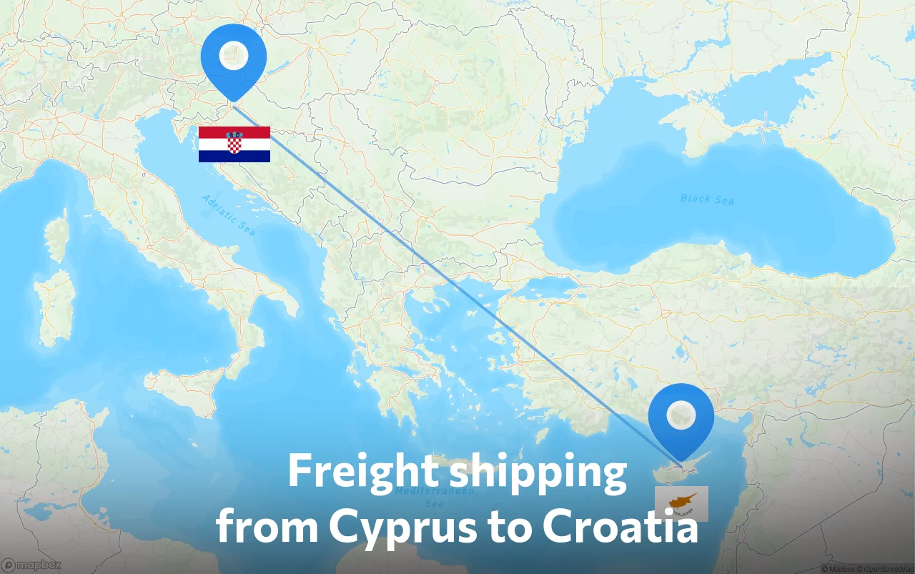 Shipping route from Cyprus to Croatia