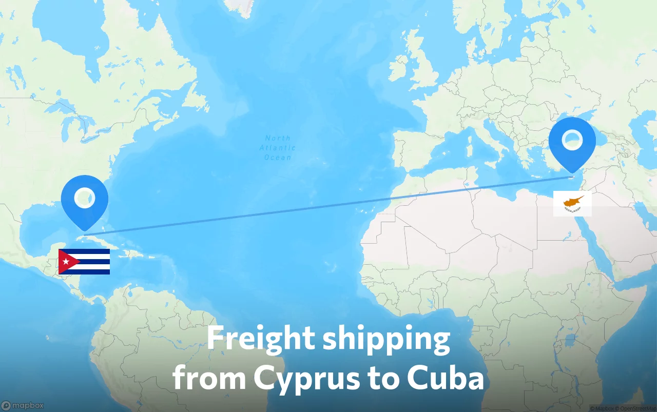 Shipping route from Cyprus to Cuba