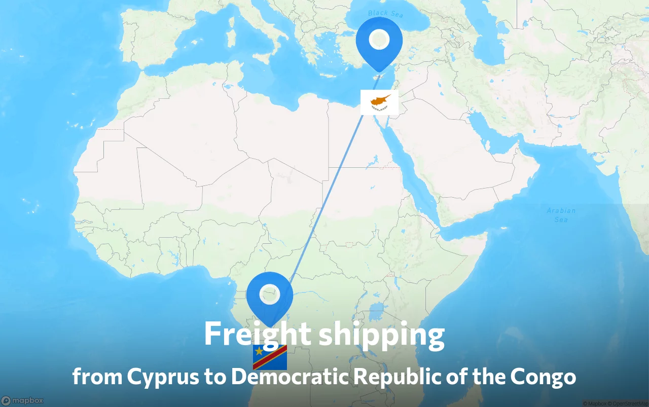 Shipping route from Cyprus to Democratic Republic of the Congo