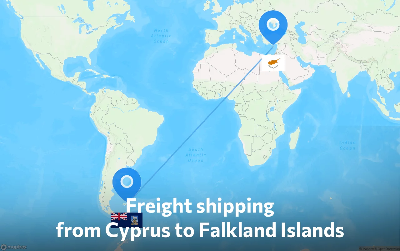 Shipping route from Cyprus to Falkland Islands