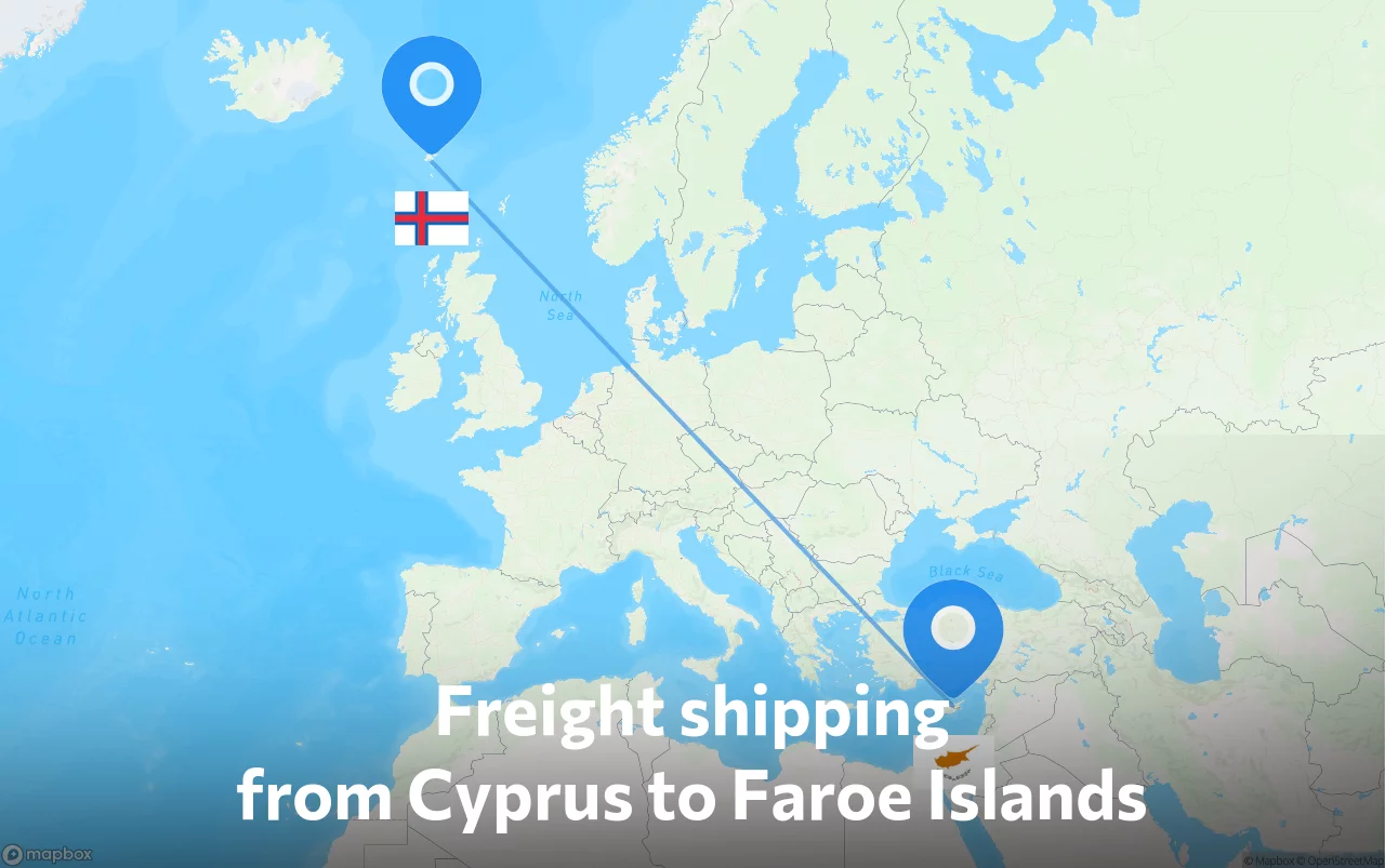 Shipping route from Cyprus to Faroe Islands