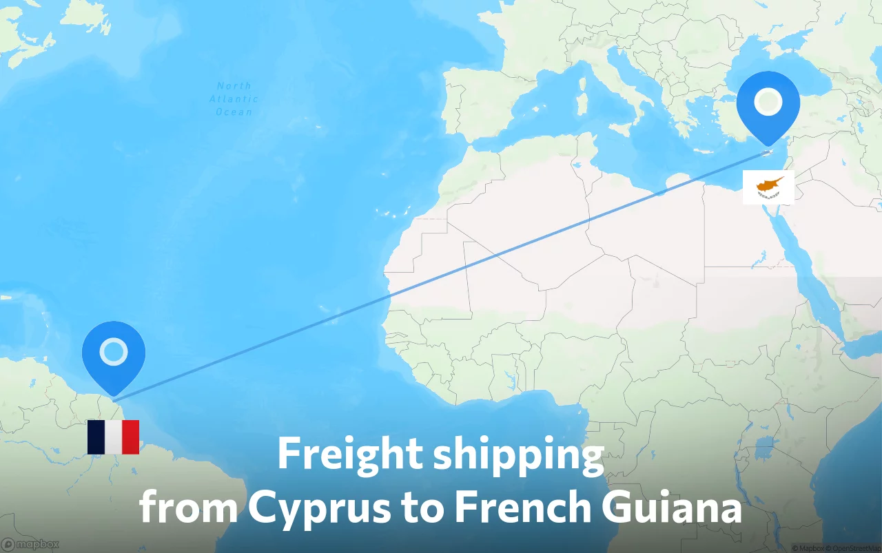 Shipping route from Cyprus to French Guiana