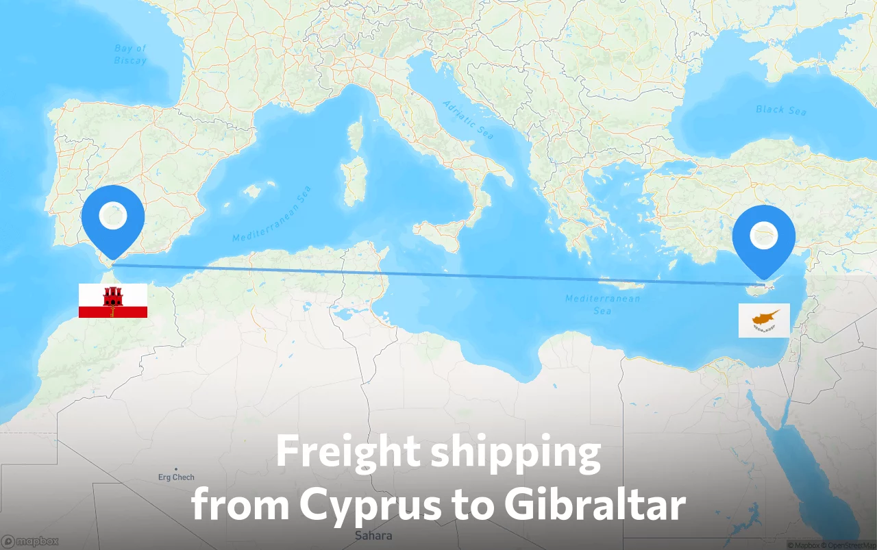 Shipping route from Cyprus to Gibraltar