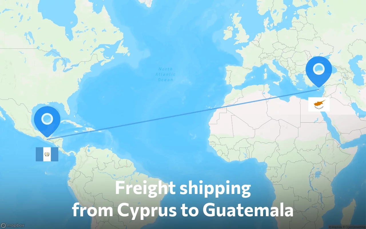 Shipping route from Cyprus to Guatemala