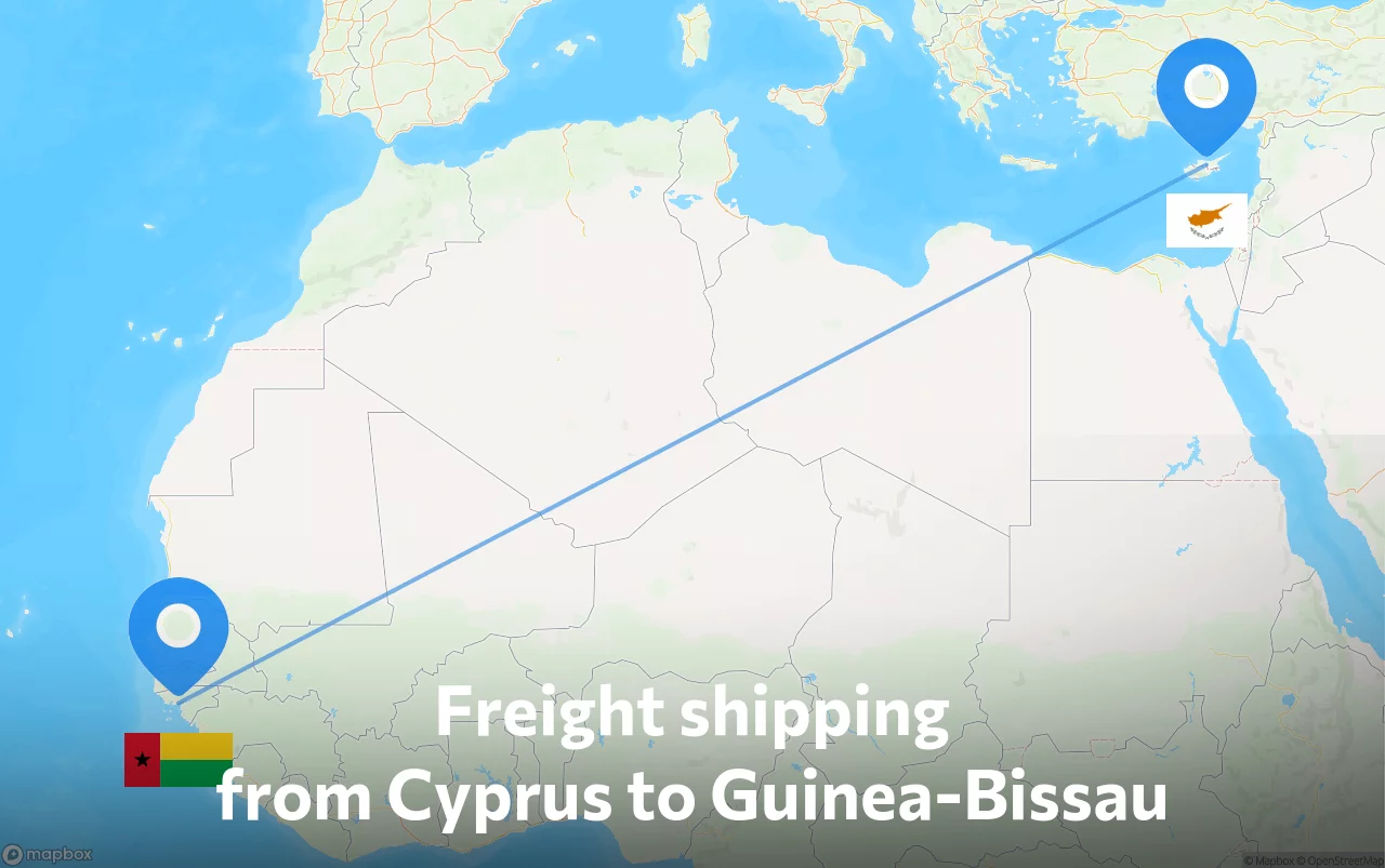 Shipping route from Cyprus to Guinea-Bissau