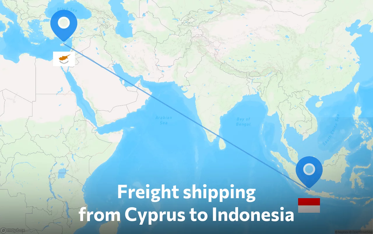 Shipping route from Cyprus to Indonesia