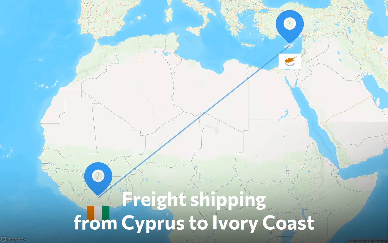 Shipping route from Cyprus to Ivory Coast