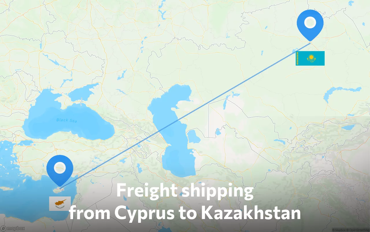 Shipping route from Cyprus to Kazakhstan