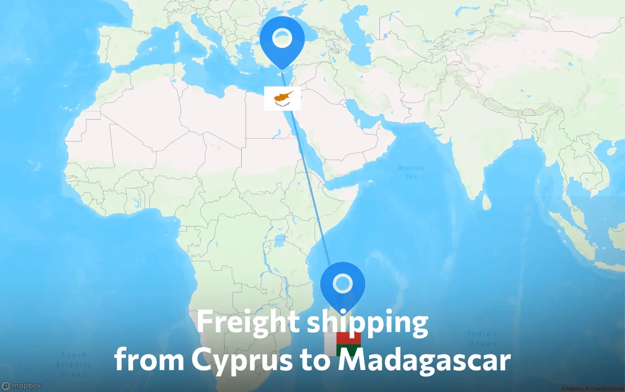Shipping route from Cyprus to Madagascar