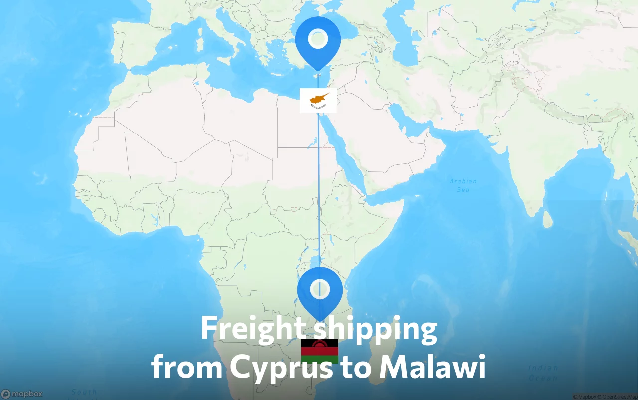 Shipping route from Cyprus to Malawi