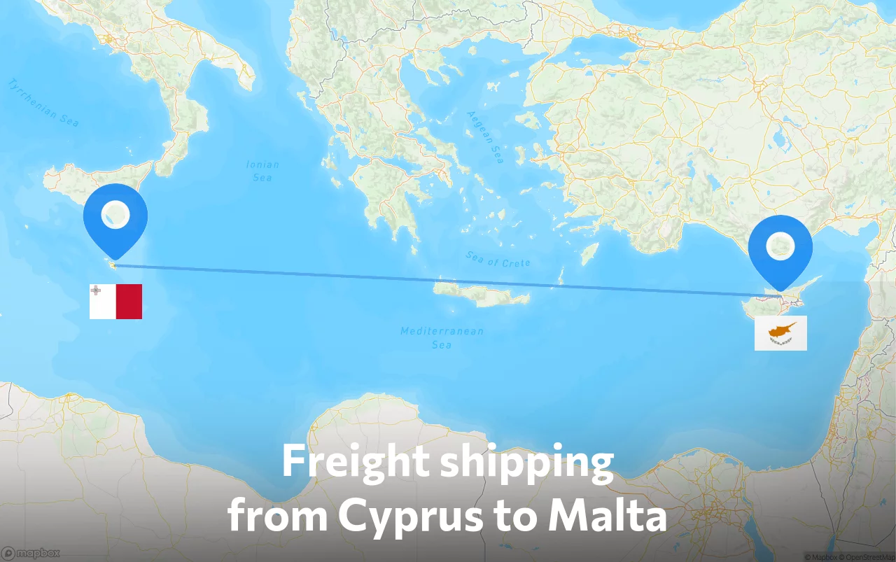 Shipping route from Cyprus to Malta