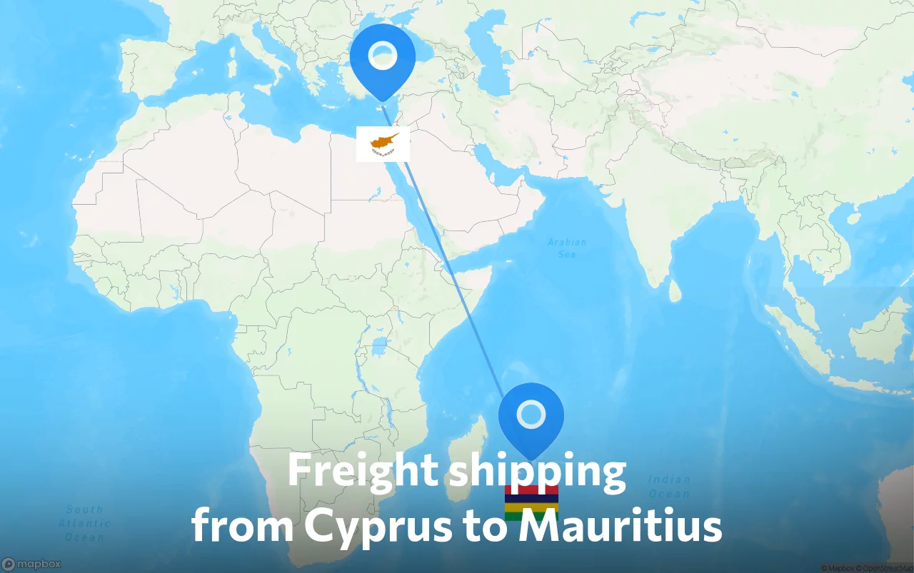 Shipping route from Cyprus to Mauritius