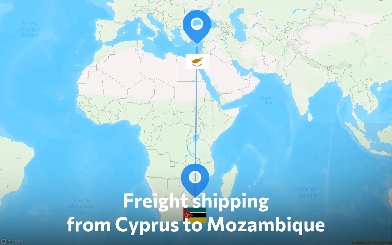 Shipping route from Cyprus to Mozambique
