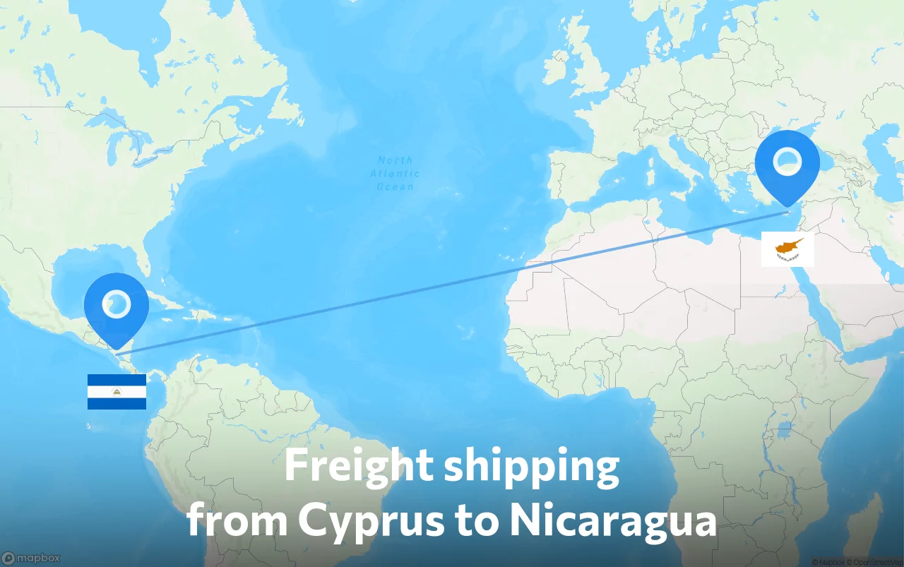 Shipping route from Cyprus to Nicaragua