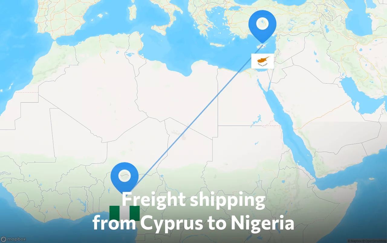Shipping route from Cyprus to Nigeria