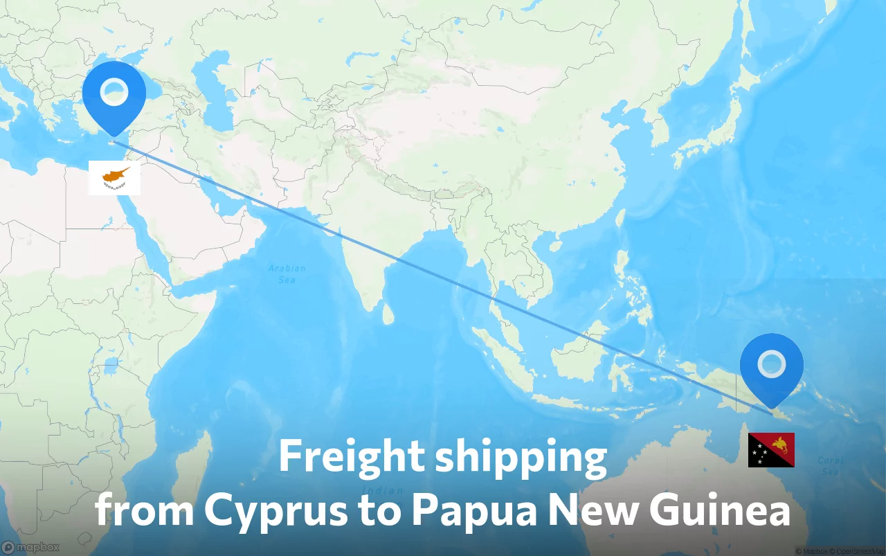 Shipping route from Cyprus to Papua New Guinea