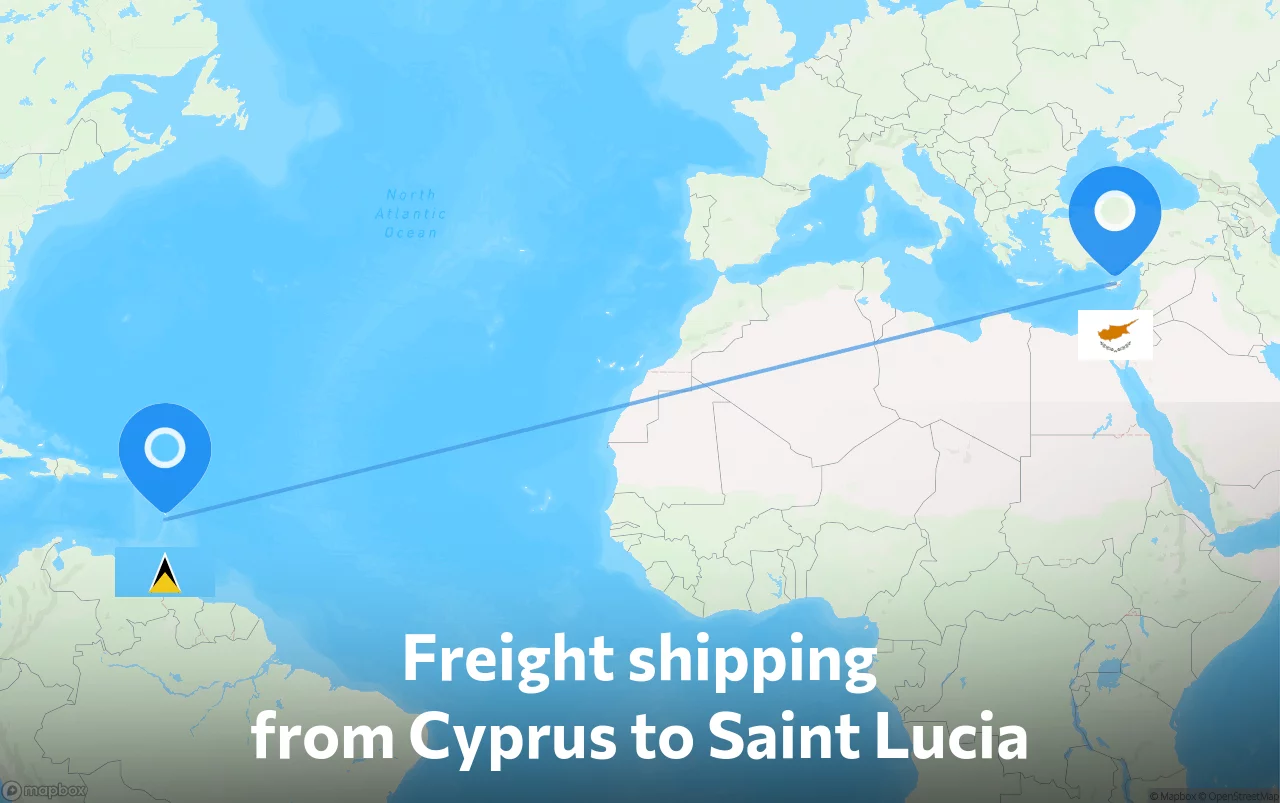 Shipping route from Cyprus to Saint Lucia