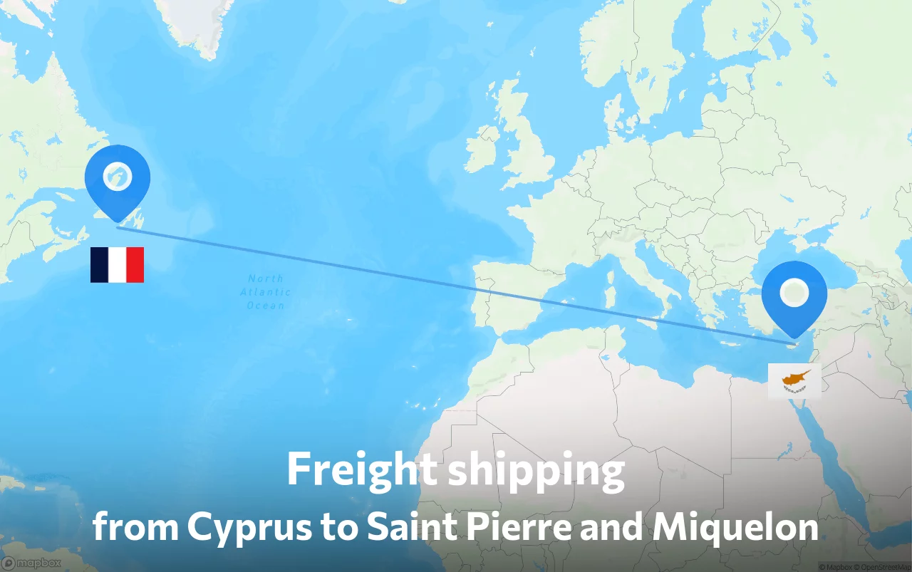 Shipping route from Cyprus to Saint Pierre and Miquelon