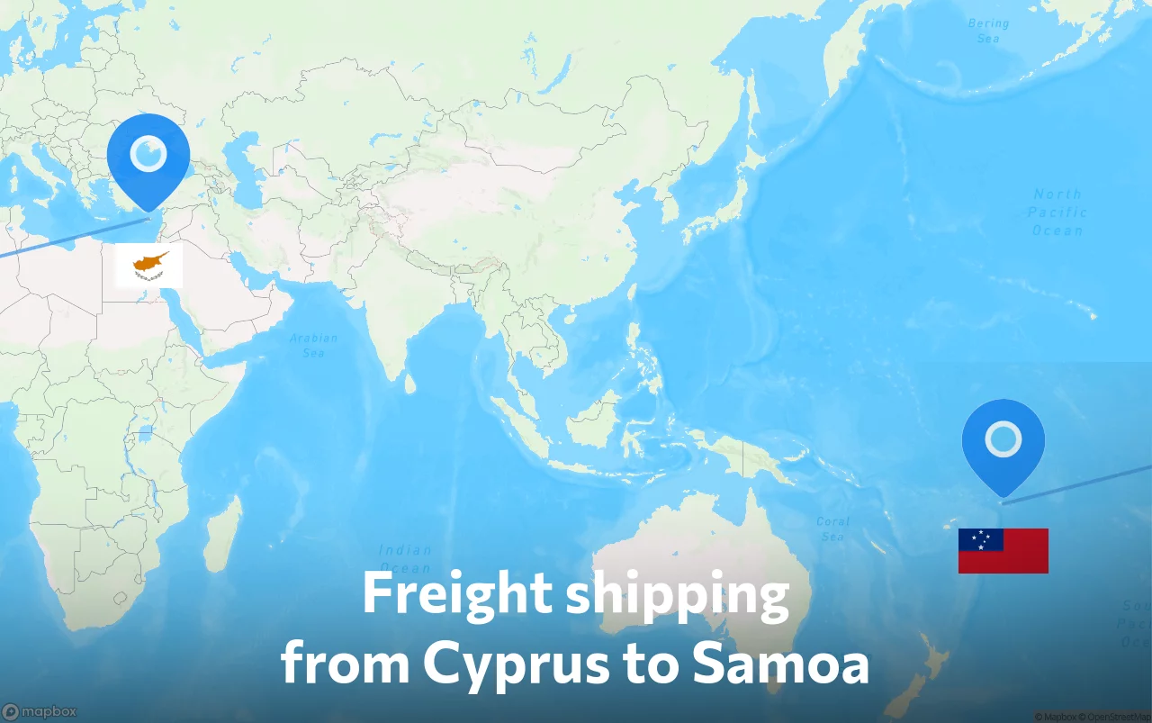 Shipping route from Cyprus to Samoa