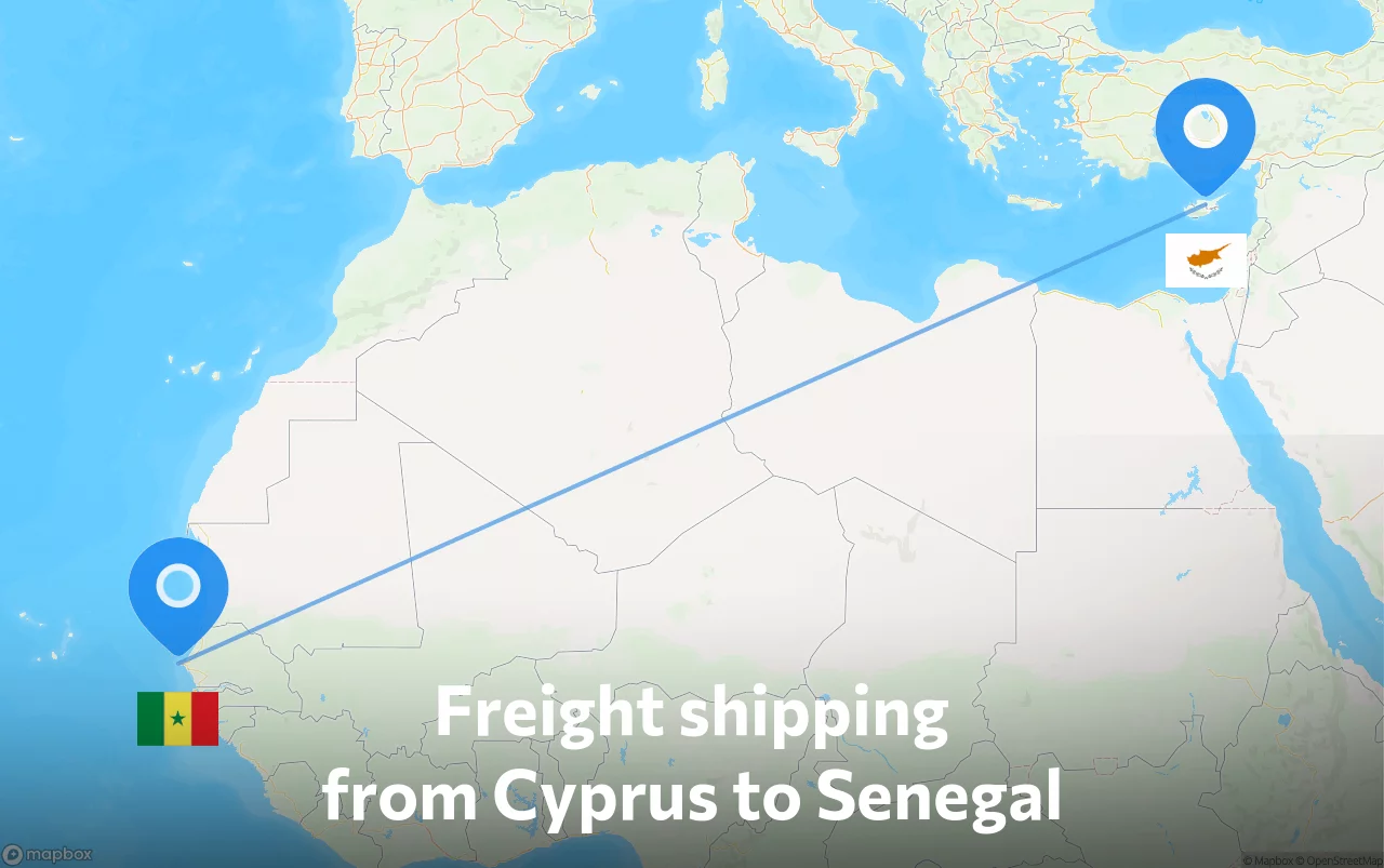 Shipping route from Cyprus to Senegal