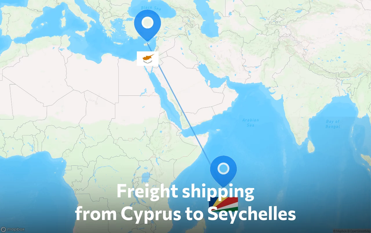 Shipping route from Cyprus to Seychelles
