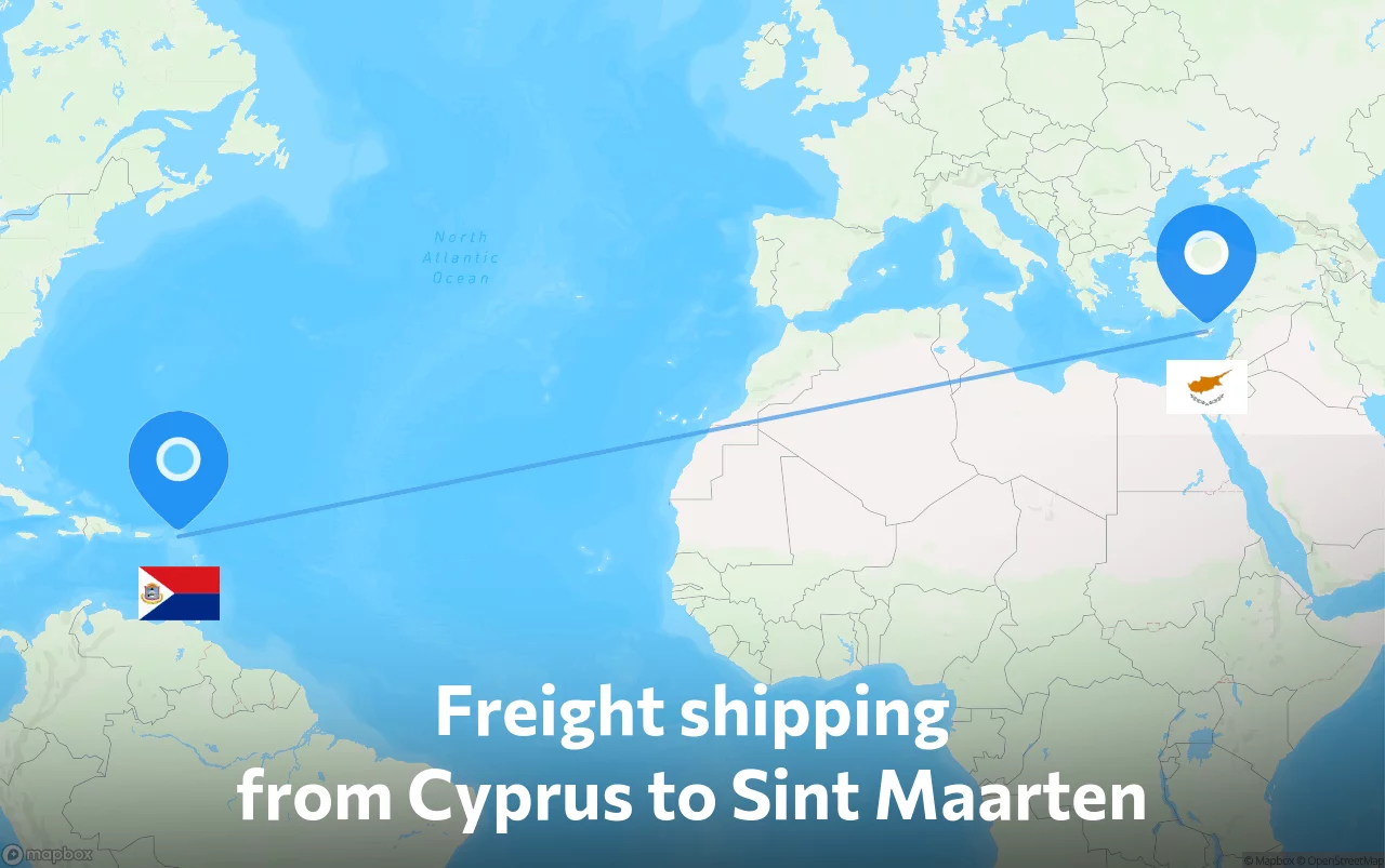 Shipping route from Cyprus to Sint Maarten