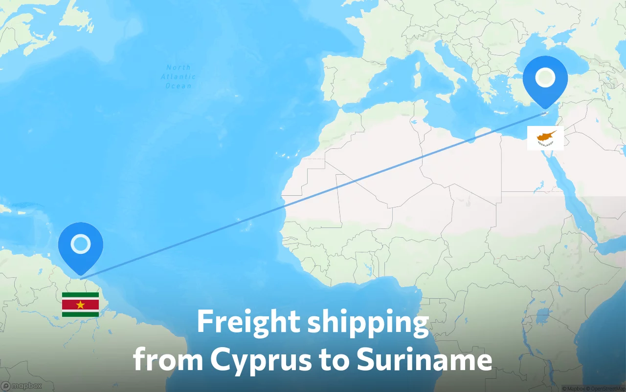 Shipping route from Cyprus to Suriname